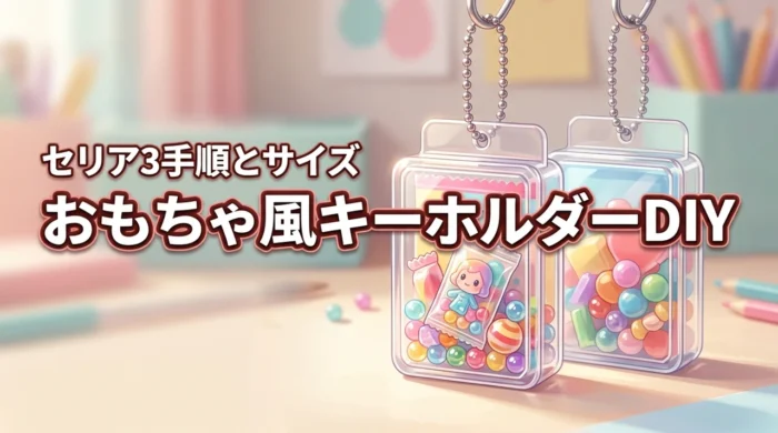 セリア透明ケースでおもちゃパッケージ風キーホルダーDIY！作り方3手順とサイズ